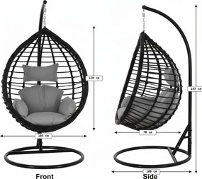 Závesné kreslo TARINO so stojanom, čierne/sivý vankúš