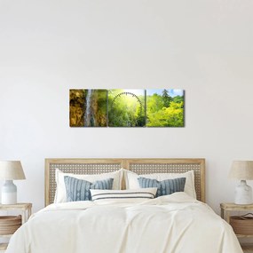 Obraz - vodopády v pralese (s hodinami) (90x30 cm)