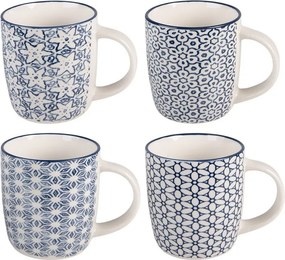 Sada 4ks porcelánový hrnček s modrými kvetmi - 13* 8*9 cm / 300 ml