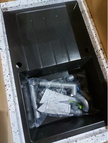 Mexen Bruno - drez granitový 79,5x49,5cm + batéria Flex, 1-komorový, čierna-strieborná, 6513791010-73-Flex