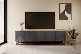 TV stolík Asha 200 cm na čiernom podstavci - artisan / rivier stone mat