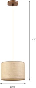 Luster AIDA na lanku 1xE27/15W/230V, priemer 25 cm, dub/rafia