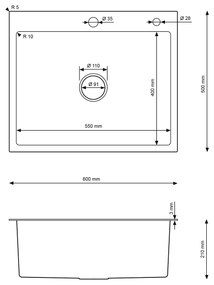 Erga HD, 1-komorový oceľový drez 600x500x210 mm, ružové zlato, ERG-MLS-HD6050Z