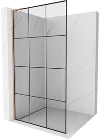 Mexen Kioto L, sprchová zástena Walk-In 120 x 200 cm, 8mm číre sklo čierny vzor, medený matný profil, 800-120-103-65-77