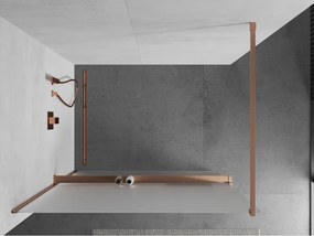Mexen Kioto+, sprchová zástena Walk-In s poličkou a vešiakom 90 x 200 cm, 8mm sklo námraza, medený matný profil, 800-090-121-65-30