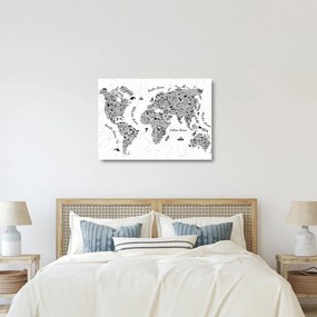 Sklenený obraz - Mapa z piktogramov (70x50 cm)