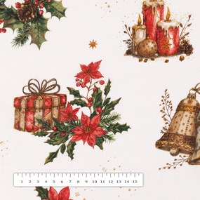 Biante Vianočné bavlnené prestieranie na stôl Sandra SA-515 Vianočné hviezdy a ozdoby na bielom 35x45 cm