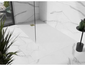 Mexen Stone+, štvorcová vanička z minerálneho kompozitu 180 x 100 cm, biela, zlatá lesklá krytka, 44101018-G