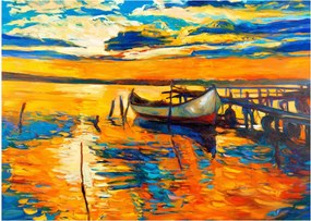 Sklenený obraz - Loďka pri západe slnka (70x50 cm)