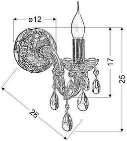 Candellux Zlaté krištáľové nástenné svietidlo Maria Teresa pre žiarovku E14 21-95742