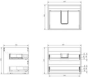 Mexen Box-A, závesná skrinka 60 cm, 2 zásuvky, biela lesklá, 91AX0-0600-470-2-00