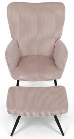 Relaxačné kreslo ušiak s taburetom ROYAL — kov, menčester, ružová