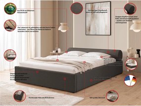 Tmavosivá čalúnená dvojlôžková posteľ s úložným priestorom s roštom 140x200 cm Cille – Ropez