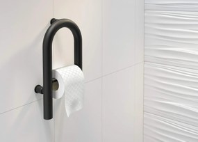 Deante Vital, nástenné kovové madlo s držiakom na wc papier, čierna matná, DEA-NIV_B41F