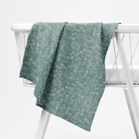 Biante Mušelínová plienka/dečka Nature MSN-048 Biele kvety na pastelovo modrozelenom 100x100 cm