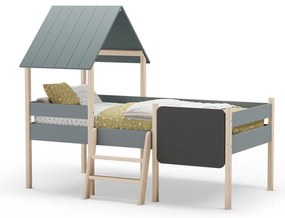 Domčeková/vyvýšená detská posteľ sivozelená z borovicového dreva s roštom 90x190 cm Mint – Marckeric