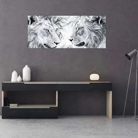 Obraz - Kreslené levie hlavy (120x50 cm)