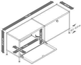 Nízky kovový stolík »CN3« s 2 výklopnými dvierkami, tmavošedý