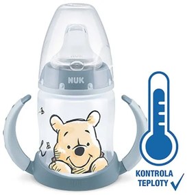 NUK Dojčenská fľaša na učenie NUK Medvedík Pú s kontrolou teploty 150 ml sivá