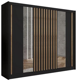 Šatníková skriňa so zrkadlom SANTINO 250x215 cm čierna/dub craft