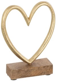 Dekorácia zlaté antik kovové srdce na drevenom podstavci - 11*4*14cm