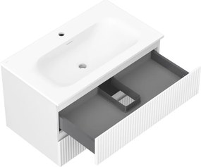 Mexen Rivel, kúpeľňová skrinka 80 cm s umývadlom Vela, 2 zásuvky, drážkovaná, biela matná, 91A20-08047-2-BFF01-W23M01