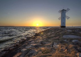 Fototapeta - Veterný mlyn, more a slnko (254x184 cm)
