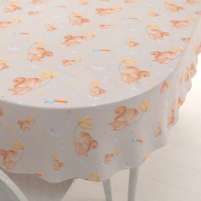 Biante Detský bavlnený oválny obrus Sandra SA-525 Veveričky s kvietkami na sivobéžovom 60x100 cm