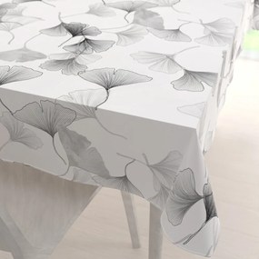 Biante Bavlnený obdĺžnikový obrus Sandra SA-512 Sivo-biele ginkgo listy na bielom 140x180 cm