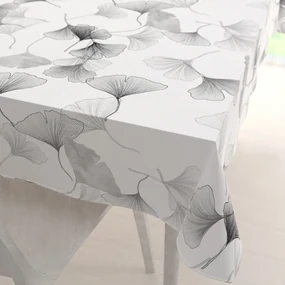 Biante Bavlnený obdĺžnikový obrus Sandra SA-512 Sivo-biele ginkgo listy na bielom 140x160 cm