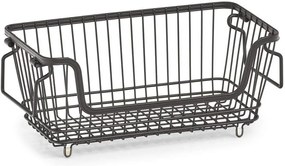 Stohovateľný kovový kôš, organizér s rúčkami, čierny BASKET, 32x16,5x14,5 cm