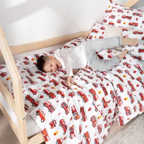 Goldea detské bavlnené obliečky - hasičské autá 140 x 200 a 70 x 90 cm