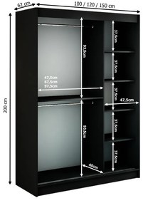 Šatníková skriňa PLASTER, 250x200x62,artisan / černá