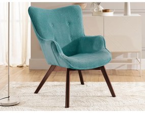 Tyrkysové menčestrové kreslo s podnožkou Niko – Ropez