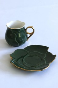 Zelenozlaté porcelánové šálky s podšálkou Kvet 2ks