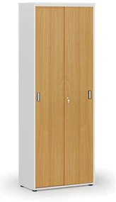 Kancelárska skriňa so zasúvacími dverami PRIMO WHITE, 800 x 420 x 2128 mm, biela/buk