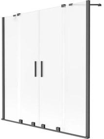 Mexen Velar Duo, 2-krídlová posuvná vaňová zástena 150 x 150 cm, 8mm sklo námraza, brúsený grafit, 896-150-000-32-95