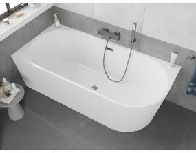 Mexen Silo, rohová voľne stojaca ryhovaná vaňa, ľavá, 150 x 75 cm, biela lesklá, brúsený grafit prepad, 52891507500L-66