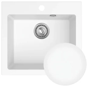 Sink Quality Ferrum 50, kuchynský granitový drez 490x450x195 mm + chrómový sifón, biela, SKQ-FER.W.1K50.X