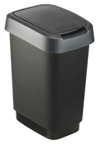 Odpadkový kôš z recyklovaného plastu v strieborno-čiernej farbe 10 l Twist - Rotho