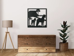 drevko Drevený obraz na stenu Kobyla so žriebätkom Rozmer obrazu: 32,5 x 32,5 cm, Farba dekorácie: Čierna