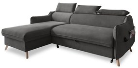 Tmavosivá zamatová rozkladacia rohová pohovka (ľavý roh) Sweet Harmony – Miuform