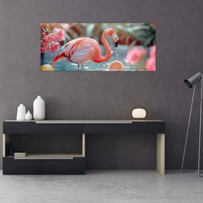 Obraz - Plameniak v jazierku (120x50 cm)