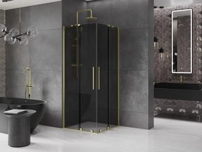 Mexen Velar Duo, sprchový kút s posuvnými dverami 80 x 80 cm, 8mm šedé sklo, zlatá matná, 871-080-080-42-55