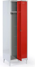 Plechová šatníková skrinka S8 na nohách, 2-dverová, 1950 x 600 x 500 mm, otočný zámok, červené dvere