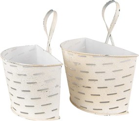 2ks béžový plechový obal na kvety Fun Antique - 33*17*35 / 29*15*32 cm