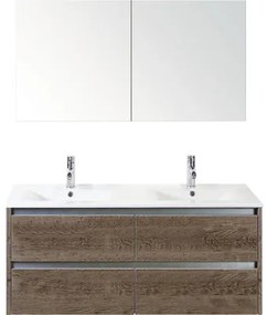 Kúpeľňový nábytkový set Sanox Dante farba čela tabacco ŠxVxH 121 x 170 x 46 cm s keramickým umývadlom a zrkadlovou skrinkou
