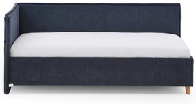 Tmavomodrá čalúnená rohová detská posteľ s úložným priestorom s roštom 140x200 cm Fun – Meise Möbel