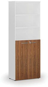 Kombinovaná kancelárska skriňa PRIMO WHITE, dvere na 3 poschodia, 2128 x 800 x 420 mm, biela/orech