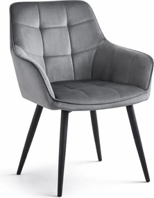 Jedálenské kreslo VARSI VELVET s čiernymi nohami, sivé